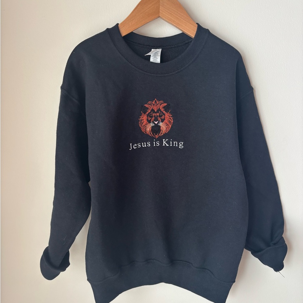 Jesus is King Black Embroidered Youth Crewneck! New